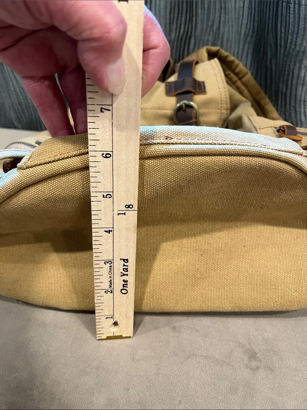 Augur Jan Khaki Canvas Drawstring Backpack with Brown Leather Accents